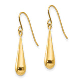 14k Yellow Gold Teardrop Dangle Earrings, Sleek Polished Minimalist Drop Design for Women