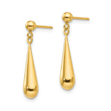 14k Yellow Gold Teardrop Dangle Earrings, Lightweight Polished Minimalist Design for Women