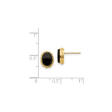 14k Yellow Gold Oval Stud Earrings with Black Onyx in Vintage Textured Setting