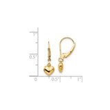 14k Yellow Gold Heart Dangle Earrings with Leverback Closure for Women