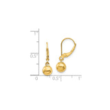 14k Yellow Gold Dangle Ball Earrings with Leverback Clasps, Polished Sphere Drop Design