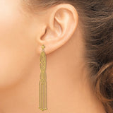 14k Yellow Gold Dangle Earrings with Beaded Chain Drops, Cascading Fringe, Lattice Design