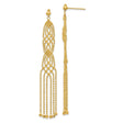 14k Yellow Gold Dangle Earrings with Beaded Chain Drops, Cascading Fringe, Lattice Design