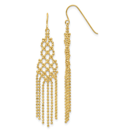 14k Yellow Gold Chandelier Earrings with Beaded Chain Drops and Lattice Design
