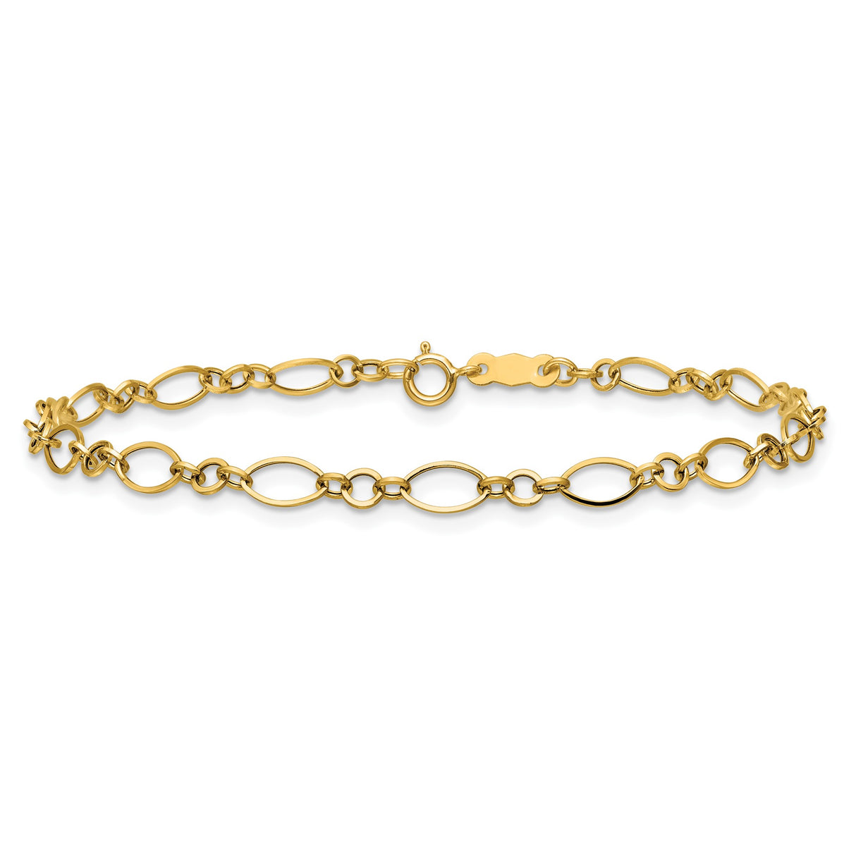 14K Yellow Gold 3 mm Polished Chain Bracelet, Solid alternate angle