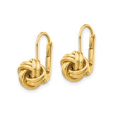 14k Yellow Gold Love Knot Leverback Earrings with Intertwined Loop Design for Women