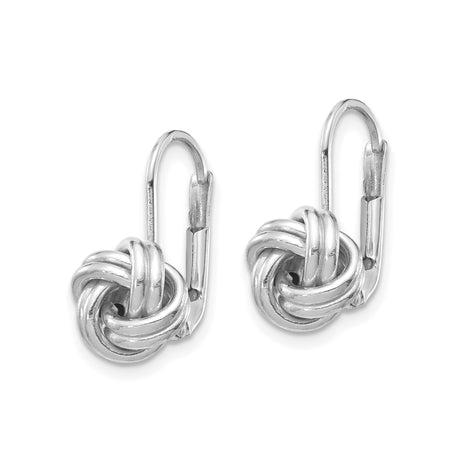 14k White Gold Love Knot Leverback Earrings, Polished Eternal Knot Design for Women