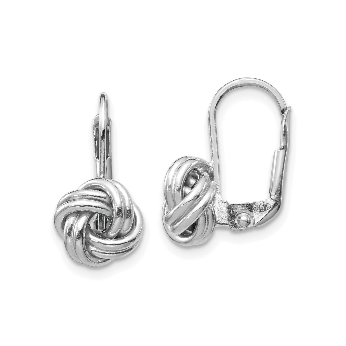 14k White Gold Love Knot Leverback Earrings, Polished Eternal Knot Design for Women
