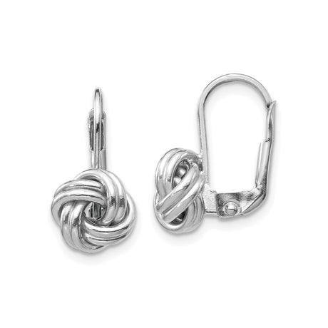 14k White Gold Love Knot Leverback Earrings, Polished Eternal Knot Design for Women