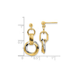 14k Two-Tone Gold Dangle Earrings with Interlocking Circles, Geometric Drop Design