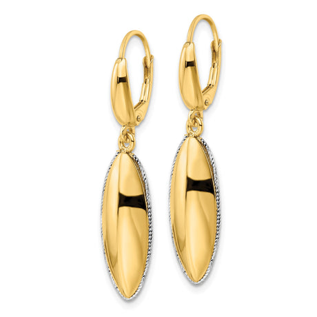 14k Two-Tone Gold Dangle Earrings with Marquise Drop and Diamond-Cut Detailing