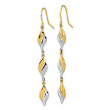 14k Two Tone Gold Dangle Earrings with Twisted Leaf Links, Long Drop Design