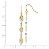 14k Two Tone Gold Dangle Earrings with Twisted Leaf Links, Long Drop Design