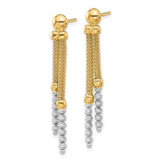 14k Two-Tone Gold Dangle Earrings with Yellow Gold Mesh Chains and White Gold Spiral Beads