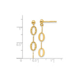 14k Yellow Gold Dangle Earrings, Diamond-Cut Oval Link, Polished Drop Style for Women