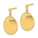 14k Yellow Gold Dangle Earrings with Textured Round Disc and Diamond-Cut Border