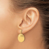 14k Yellow Gold Dangle Earrings with Textured Round Disc and Diamond-Cut Border