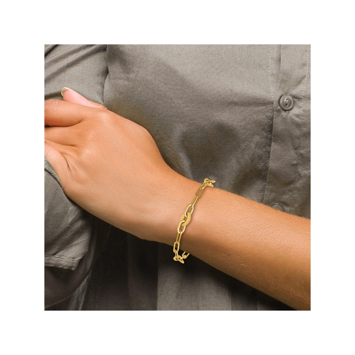 14K Yellow Gold 4.15 mm Paperclip Chain Bracelet, Polished detail view