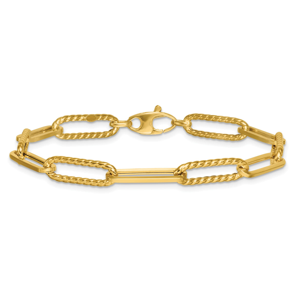 14K Yellow Gold 6.4 mm Paperclip Chain Bracelet, Polished alternate angle