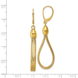 14k Yellow Gold Dangle Earrings with Textured Mesh Loop Drops and Leverback Closures