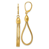 14k Yellow Gold Dangle Earrings with Textured Mesh Loop Drops and Leverback Closures
