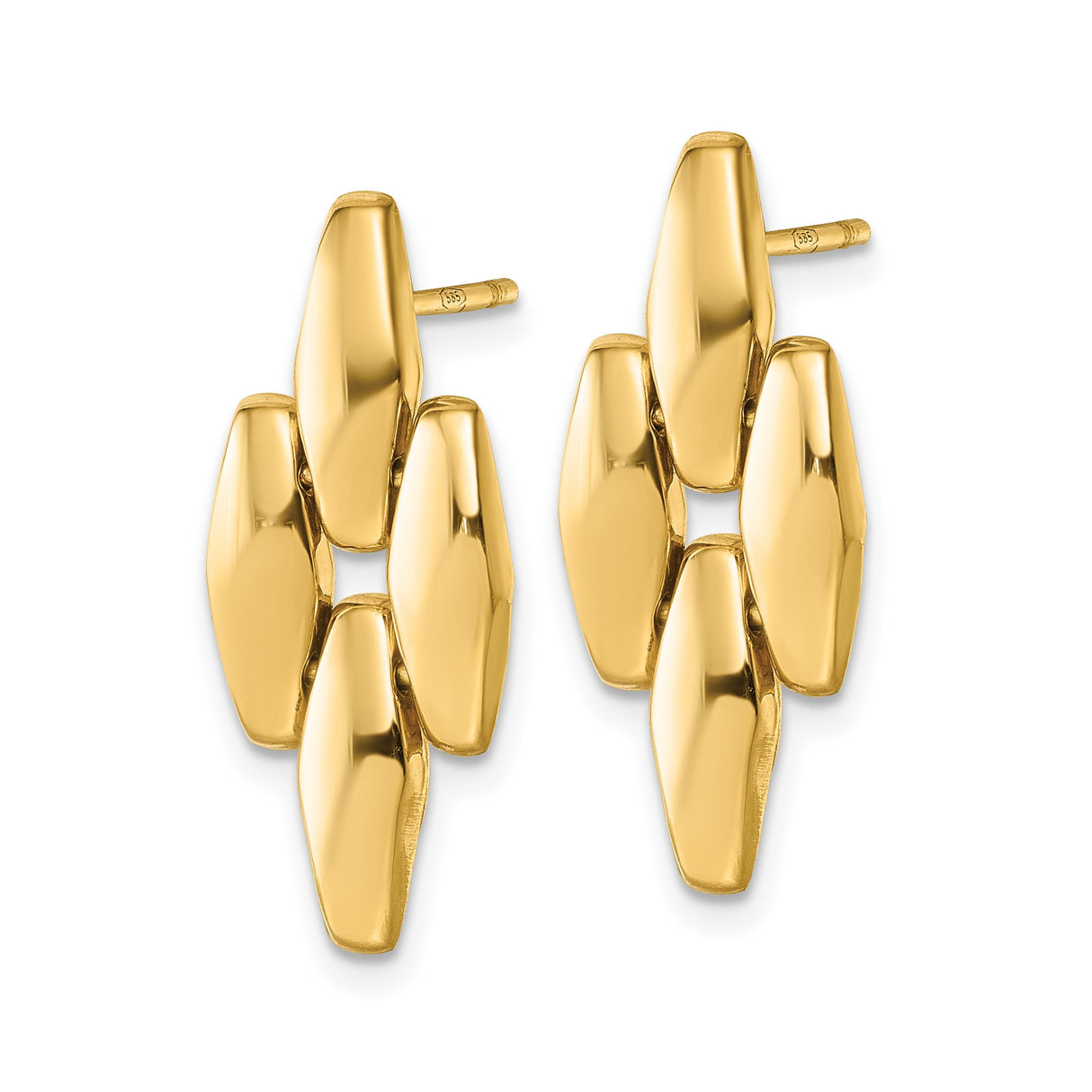 14k Yellow Gold Stud Earrings, Sleek Geometric Marquise Link Design, Modern Polished Style