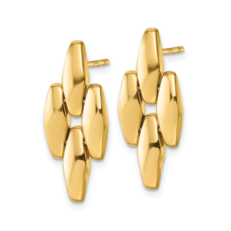 14k Yellow Gold Stud Earrings, Sleek Geometric Marquise Link Design, Modern Polished Style