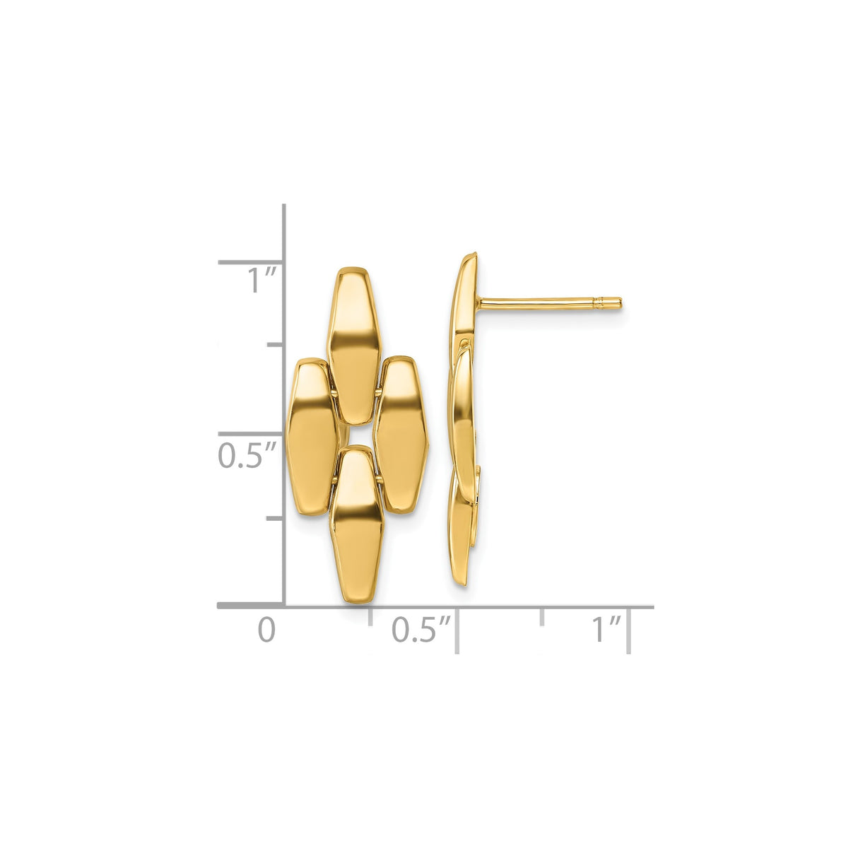 14k Yellow Gold Stud Earrings, Sleek Geometric Marquise Link Design, Modern Polished Style