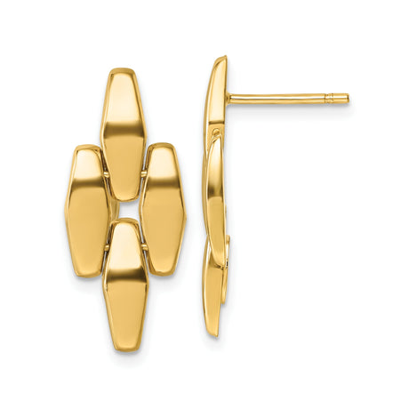 14k Yellow Gold Stud Earrings, Sleek Geometric Marquise Link Design, Modern Polished Style