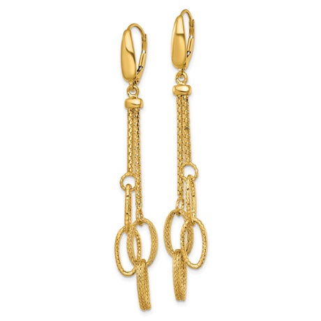 14k Yellow Gold Dangle Earrings with Textured Oval Chain Links and Leverbacks