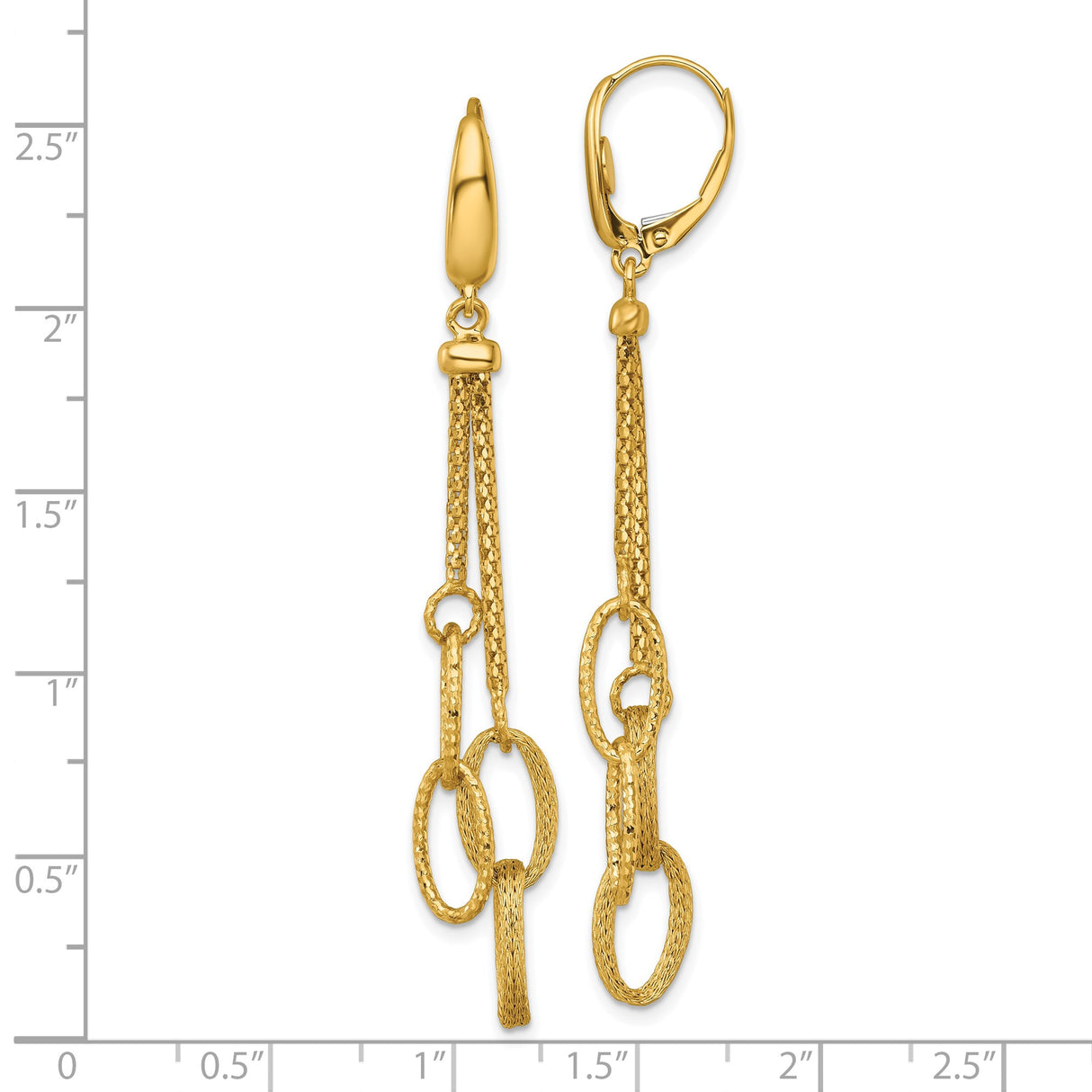 14k Yellow Gold Dangle Earrings with Textured Oval Chain Links and Leverbacks