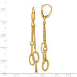 14k Yellow Gold Dangle Earrings with Textured Oval Chain Links and Leverbacks