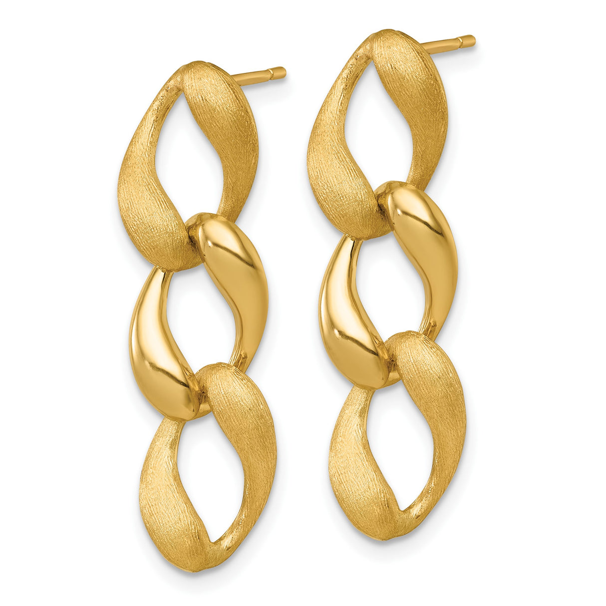 14k Yellow Gold Dangle Earrings with Twisted Oval Links, Brushed and Polished Finish