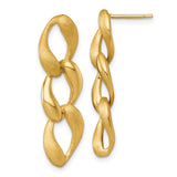 14k Yellow Gold Dangle Earrings with Twisted Oval Links, Brushed and Polished Finish