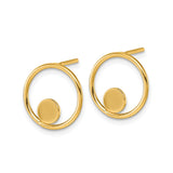 14k Yellow Gold Open Circle Stud Earrings, Flat Polished Disc, Modern Minimalist Style