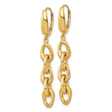 14k Yellow Gold Dangle Earrings with Textured and Polished Open-Link Chain Design