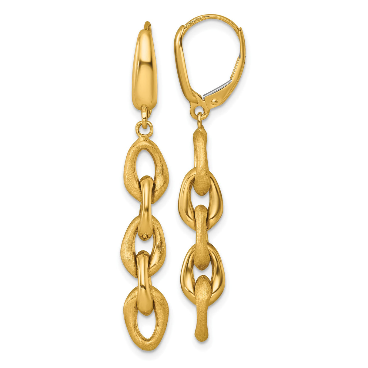 14k Yellow Gold Dangle Earrings with Textured and Polished Open-Link Chain Design