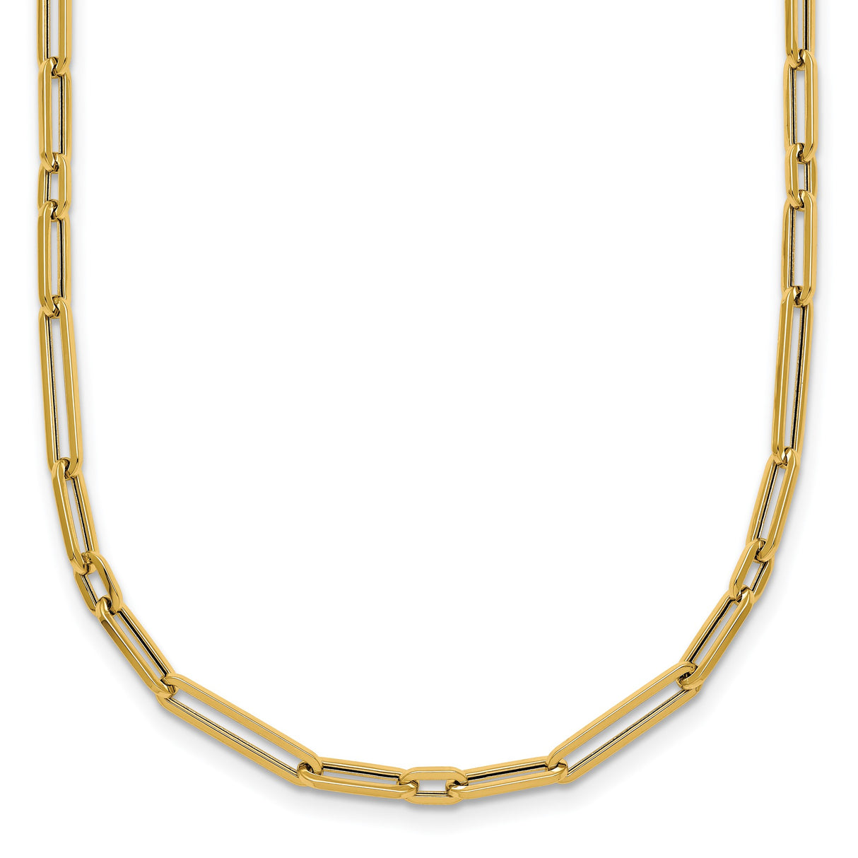 14K Yellow Gold 2.9 mm Paperclip Chain Necklace, Polished detail view