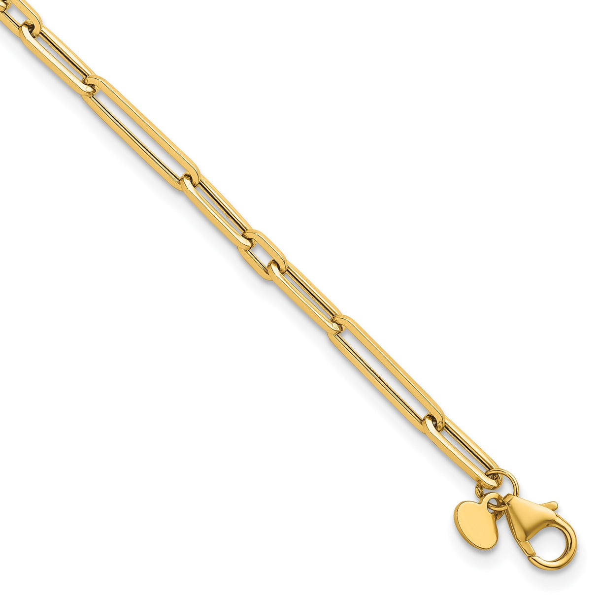 14K Yellow Gold 2.9 mm Paperclip Chain Bracelet, Polished detail view