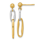 14k Yellow Gold Dangle Earrings with Interlocking Oval Links, Two Tone Minimalist Design for Women