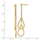 14k Yellow Gold Dangle Drop Earrings with Open Teardrop Design and Delicate Chains for Women