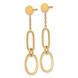 14k Yellow Gold Dangle Earrings with Geometric Chain Link and Rope Textured Oval Drops