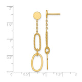 14k Yellow Gold Dangle Earrings with Geometric Chain Link and Rope Textured Oval Drops