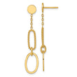 14k Yellow Gold Dangle Earrings with Geometric Chain Link and Rope Textured Oval Drops