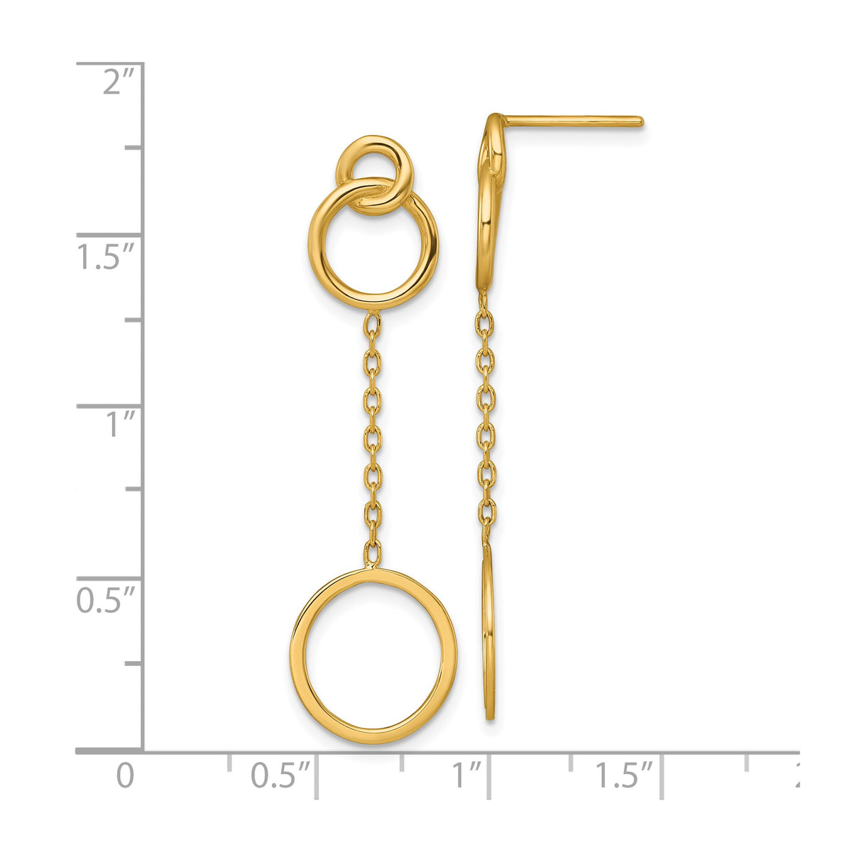 14k Yellow Gold Dangle Earrings with Open Circle Drops and Interlocking Hoop Design