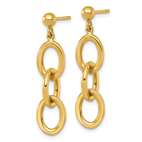 14k Yellow Gold Dangle Earrings with Interlocking Oval Link Design and Polished Finish