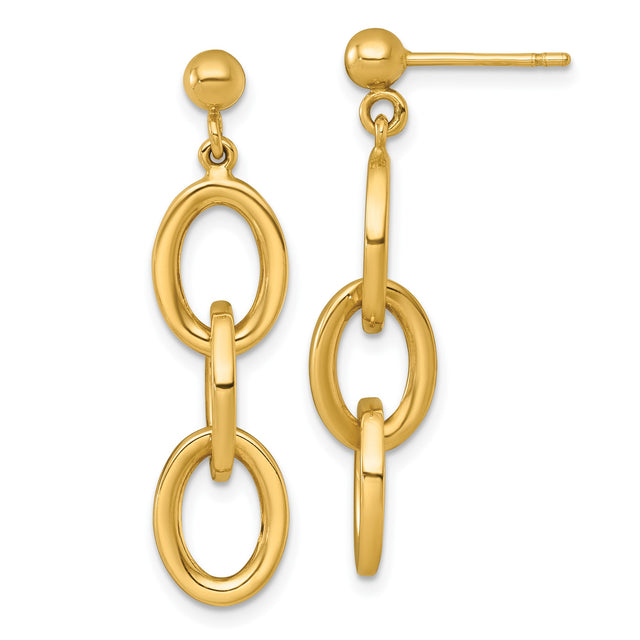 14k Yellow Gold Dangle Earrings with Interlocking Oval Link Design and Polished Finish