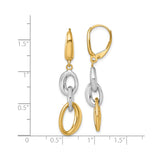 14k Yellow Gold Dangle Earrings with Interlocking Oval Links, Two-Tone Leverback Design for Women