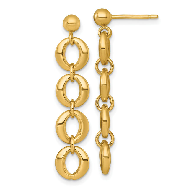 14k Yellow Gold Drop Earrings with Polished Oval Link Chain, Modern Dangle Style for Women
