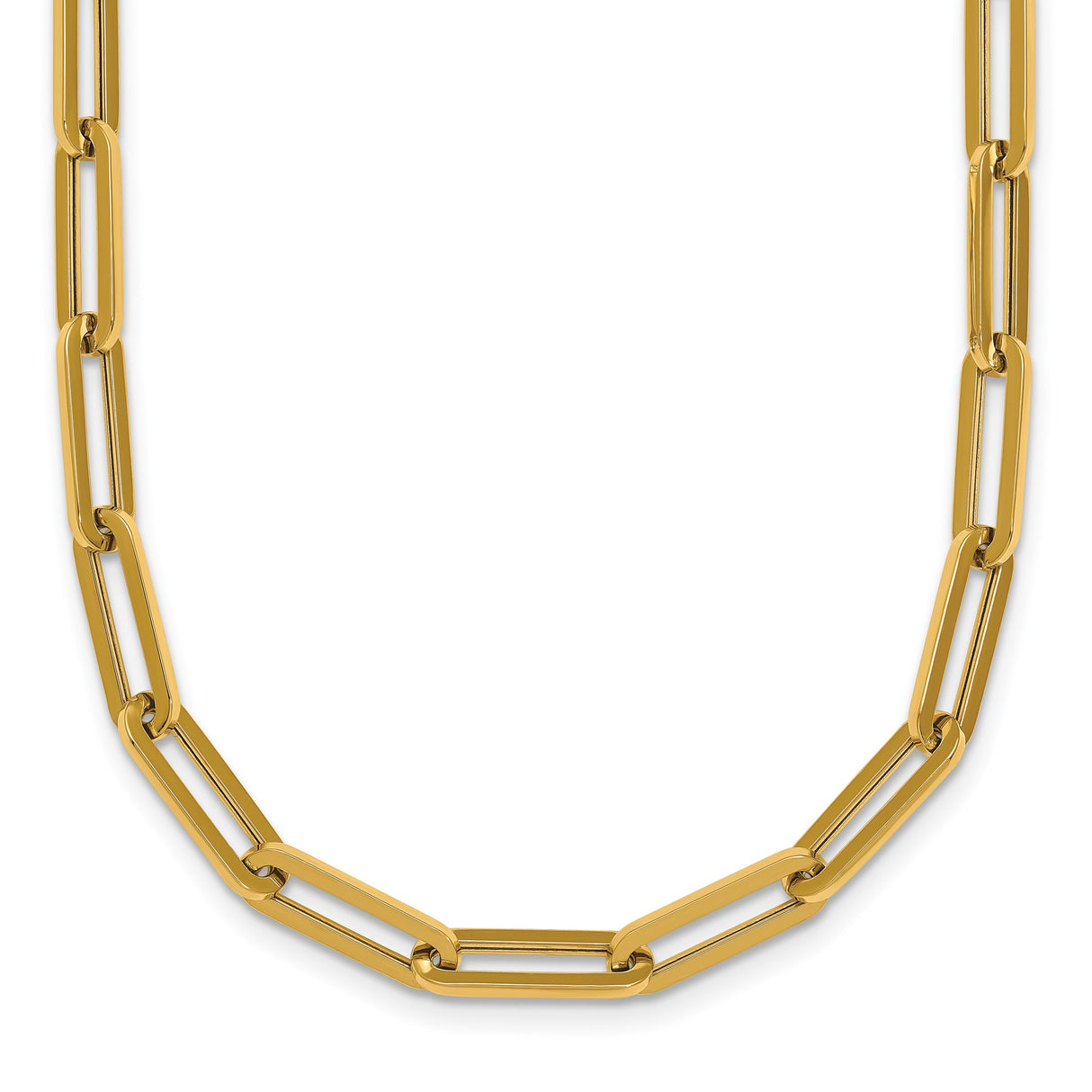 14K Yellow Gold 4.35 mm Paperclip Chain Necklace, Polished detail view